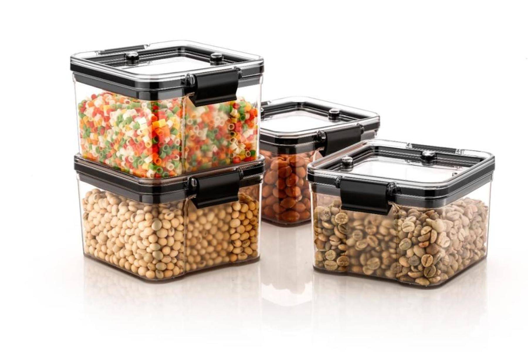Analog Kitchenware Grocery/Dal/Pasta PET Black Food Container ( Set of 4 ) Analog Kitchenware Grocery/Dal/Pasta PET Black Food Container ( Set of 4 )