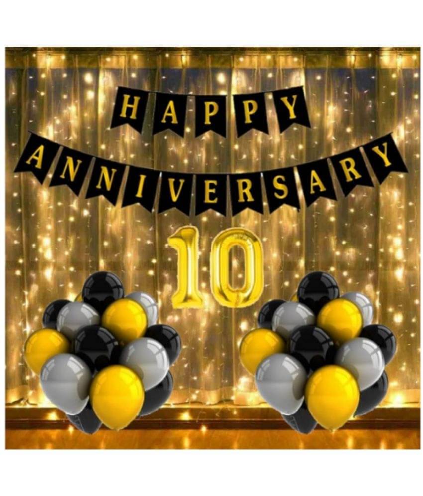     			Blooms Mall  25 Gold Foil Balloons with Happy Anniversary Decoration Items or Kit Black Banner Set of 16 Letters with 30 HD Metallic Black , Gold & Silver Balloons Decoration Combo Set