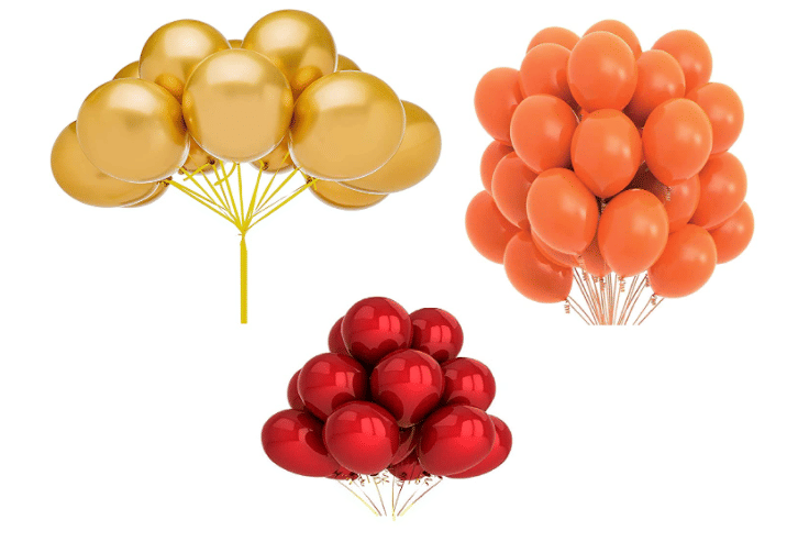     			BloomsTriple coloured Metallic Balloons ( Golden, Orange, Red)Combo Pack of 50