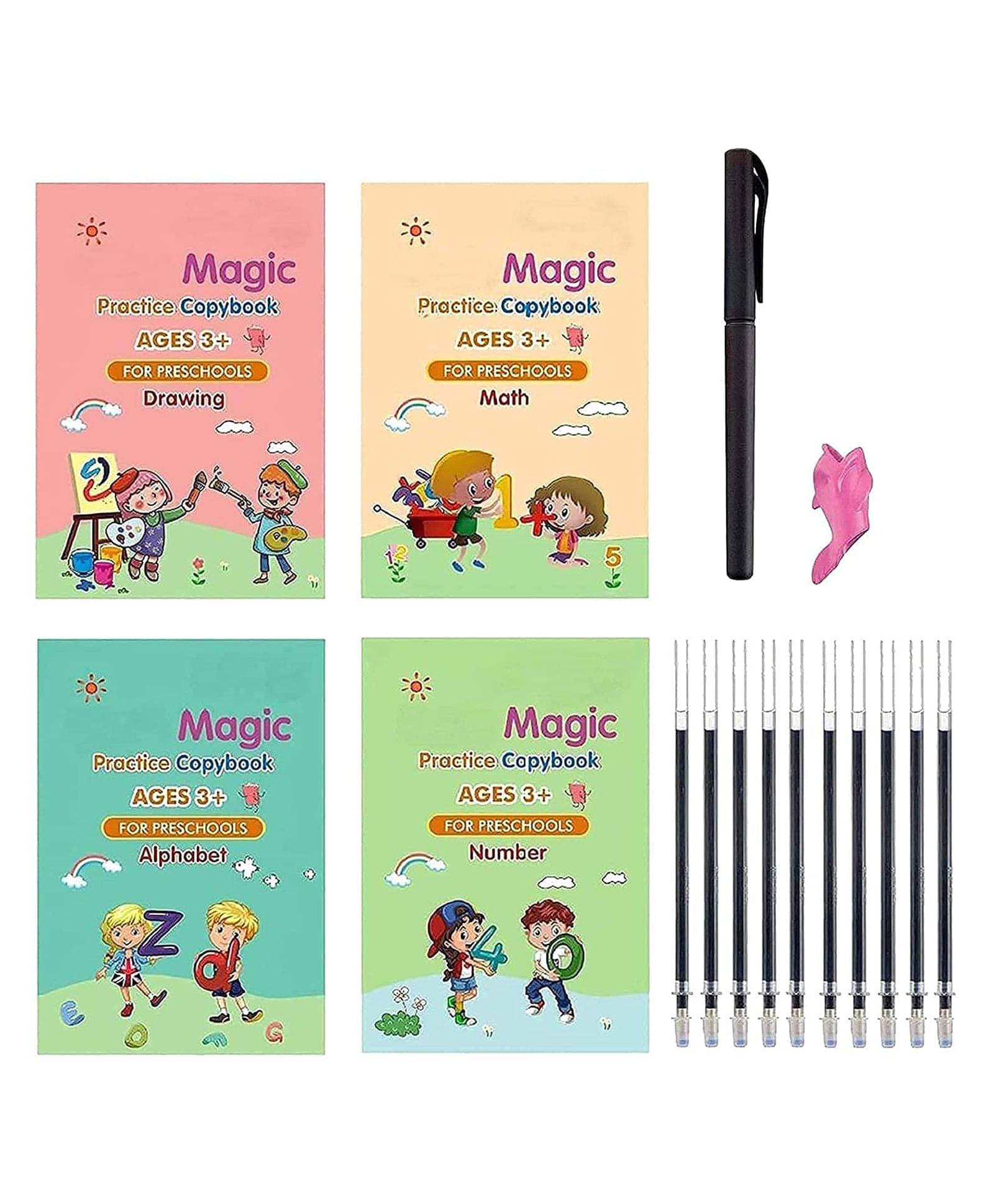 Sank Magic Practice Copybook - (1 Pen + 1 Grip + 4 BOOKS + 10 REFILL) Number Tracing Book - Writing Book - Magic Calligraphy - Copybook Set - Calligraphy Pen - Calligraphy Book - Practical Reusable Writing Tool - Simple Hand Lettering for Preschoolers Sank Magic Practice Copybook - (1 Pen + 1 Grip + 4 BOOKS + 10 REFILL) Number Tracing Book - Writing Book - Magic Calligraphy - Copybook Set - Calligraphy Pen - Calligraphy Book - Practical Reusable Writing Tool - Simple Hand Lettering for Preschoolers