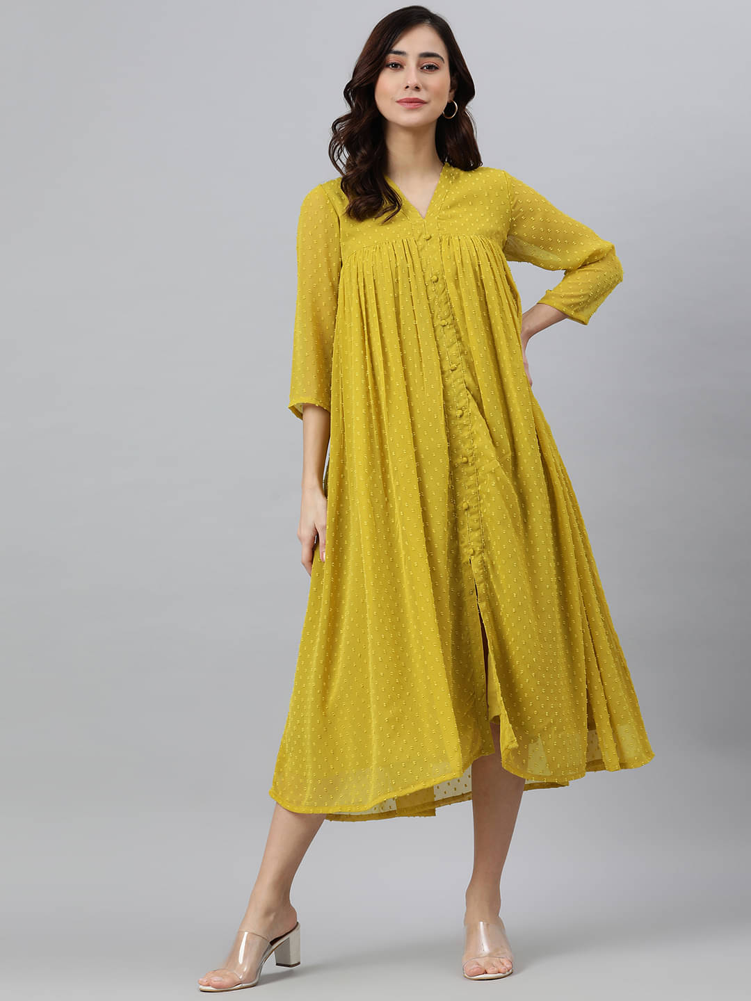 Janasya - Yellow Chiffon Women's Front Slit Kurti ( Pack of 1 ) Janasya - Yellow Chiffon Women's Front Slit Kurti ( Pack of 1 )