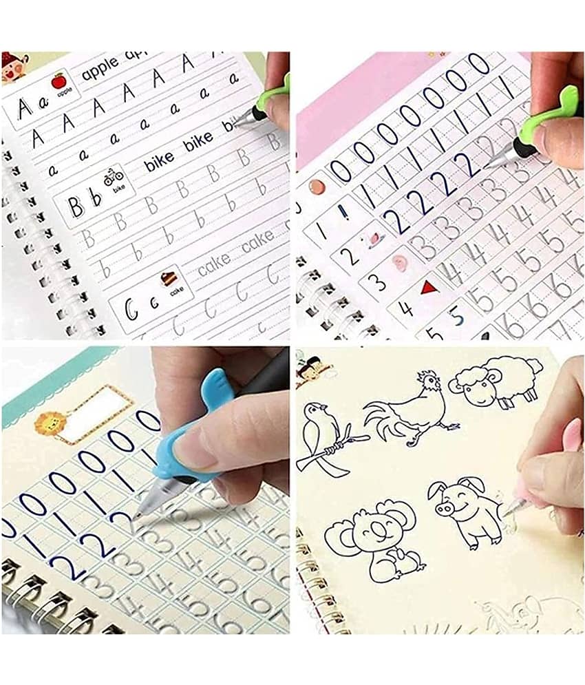 Sank Magic Practice Copybook, (4 Books + 1 Pen + 10 Refill) Number, Alphabet, Math and Drawing for Preschools Ages 3+ - Reusable Writing Tool Simple Hand Lettering - Stationery | Buy online on ZillyBuy