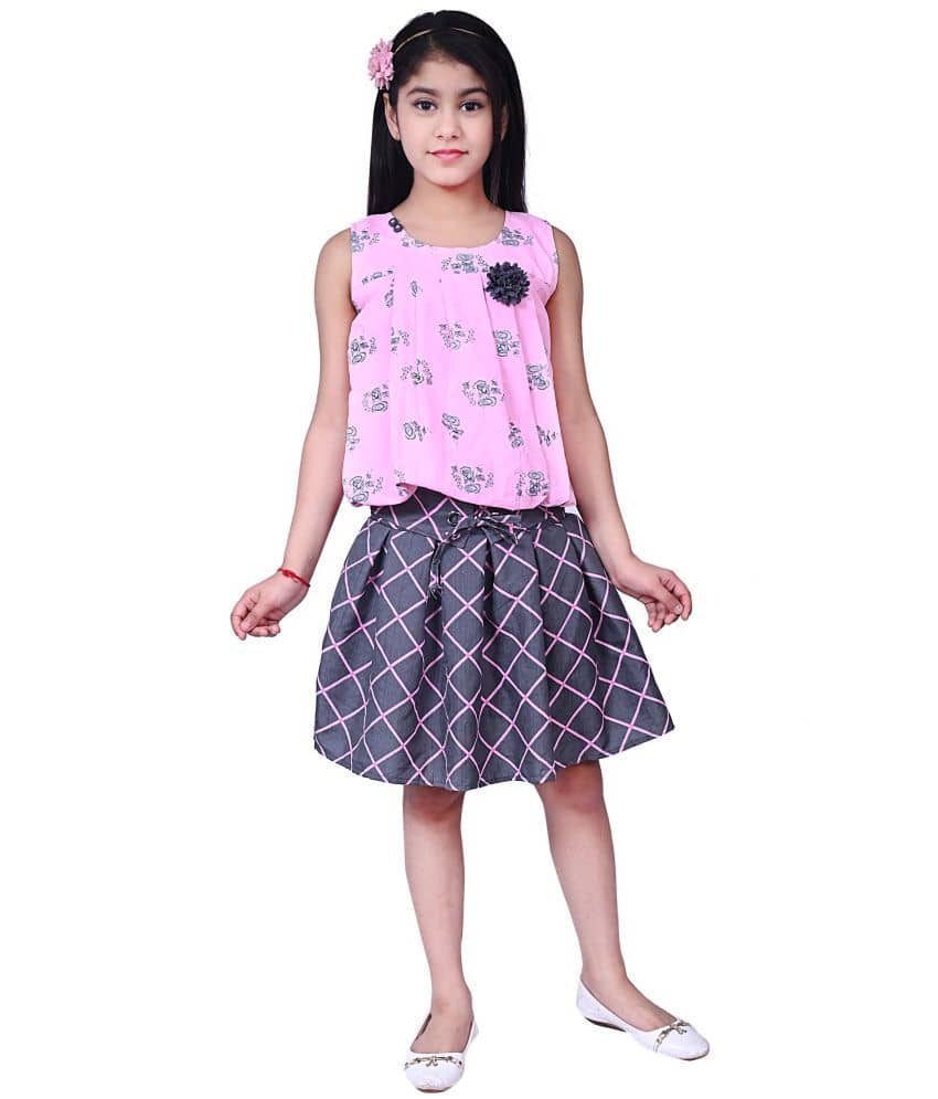 Arshia Fashions Girls Polyester Top With Skirt ( Pink )