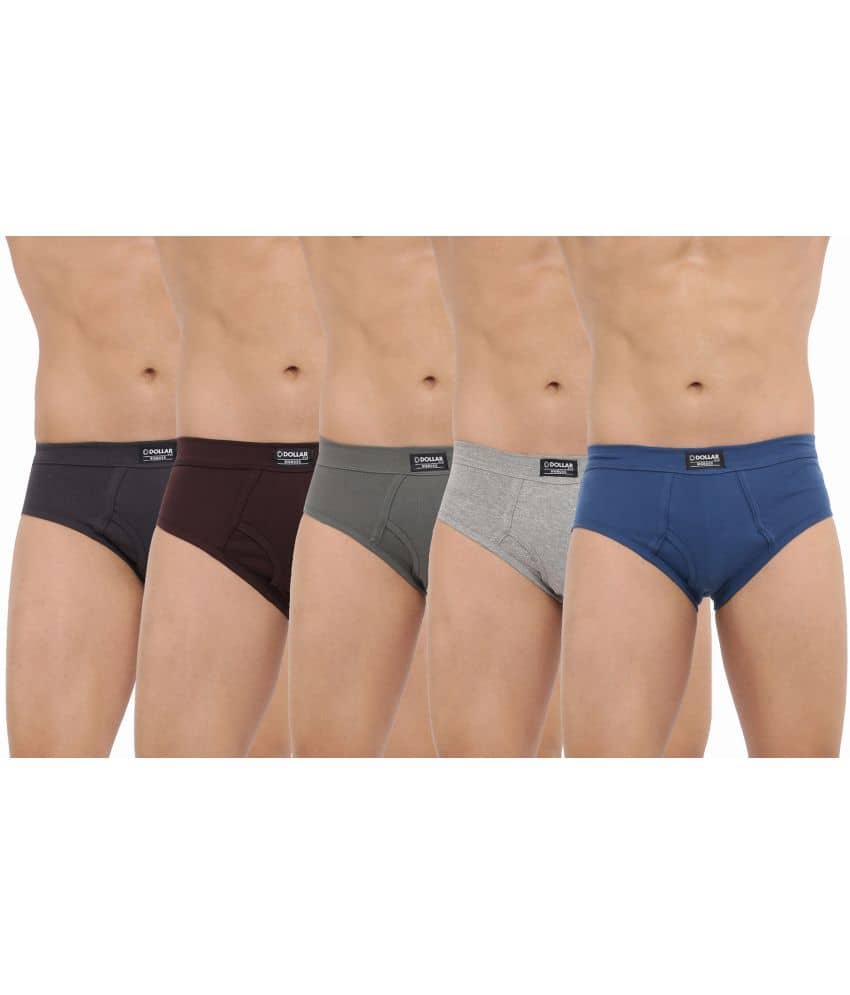 Dollar Bigboss Men's Pack of 5 Solid Cotton Brief With Spandex Integrated Waistband (Colour May Vary)
