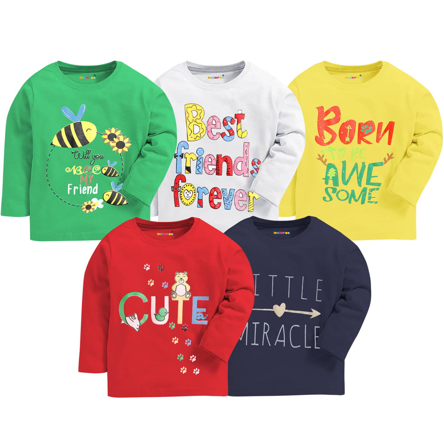 Kuchipoo Pack of 5 Baby Girls Cotton Blend T-Shirt ( Multi )