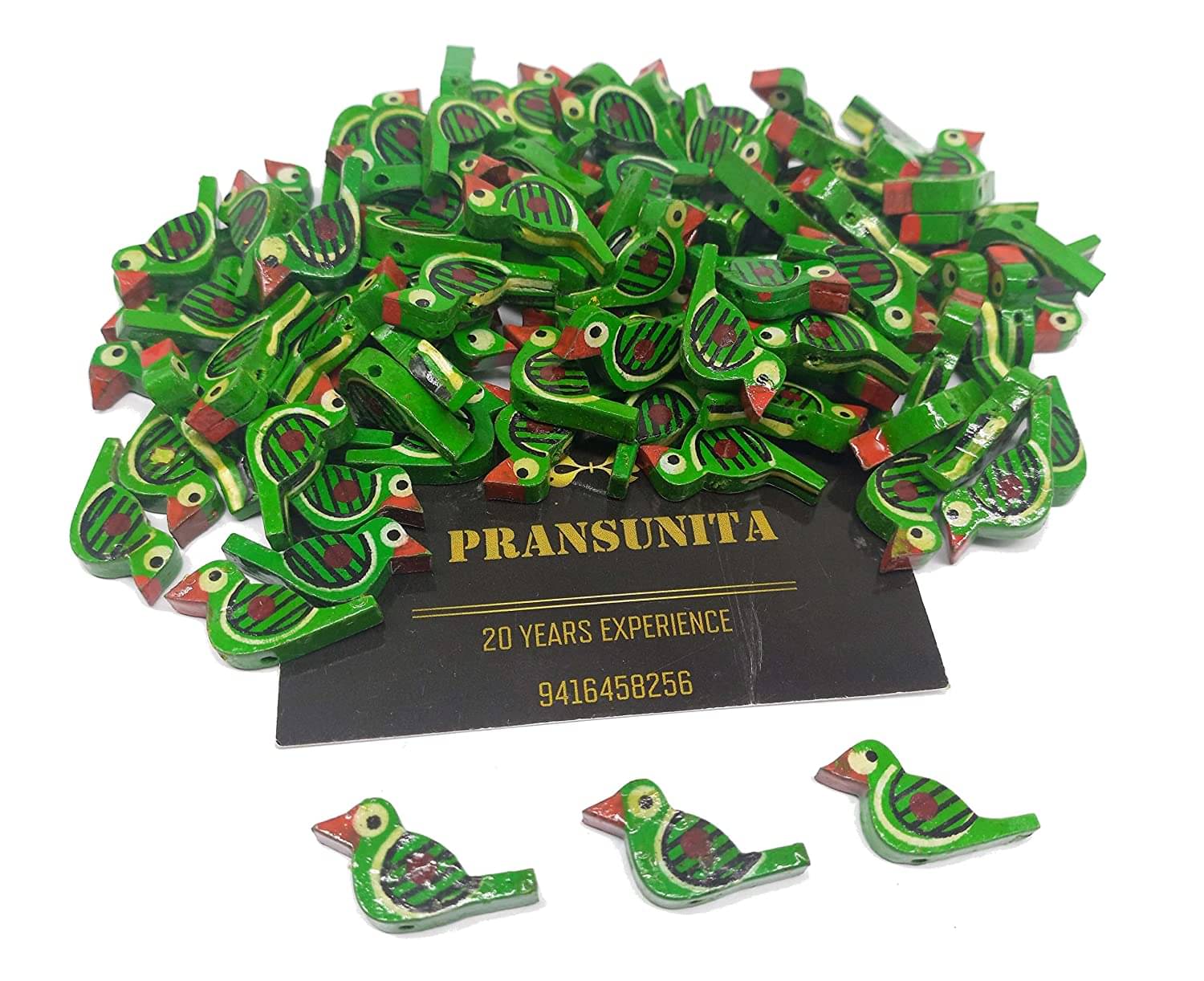     			PRANSUNITA Wooden Bird Beads Size – 3 cm, Used for Art and Crafts, Dresses, Beading, Pendant, Macrame, Jewellery Making, DIY Crafts & School Project etc Pack of 50