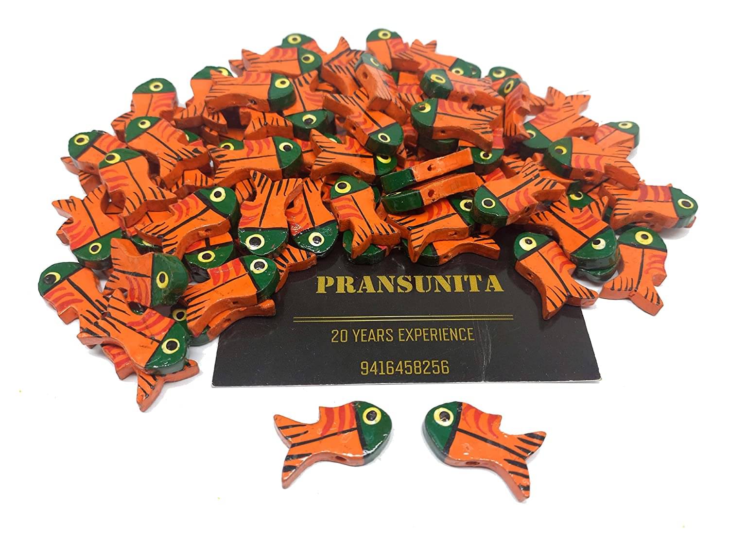     			PRANSUNITA Wooden Fish Beads Size – 2.5 cm, Used for Art and Crafts, Dresses, Beading, Pendant, Macrame, Jewellery Making, DIY Crafts & School Project etc Pack of 50
