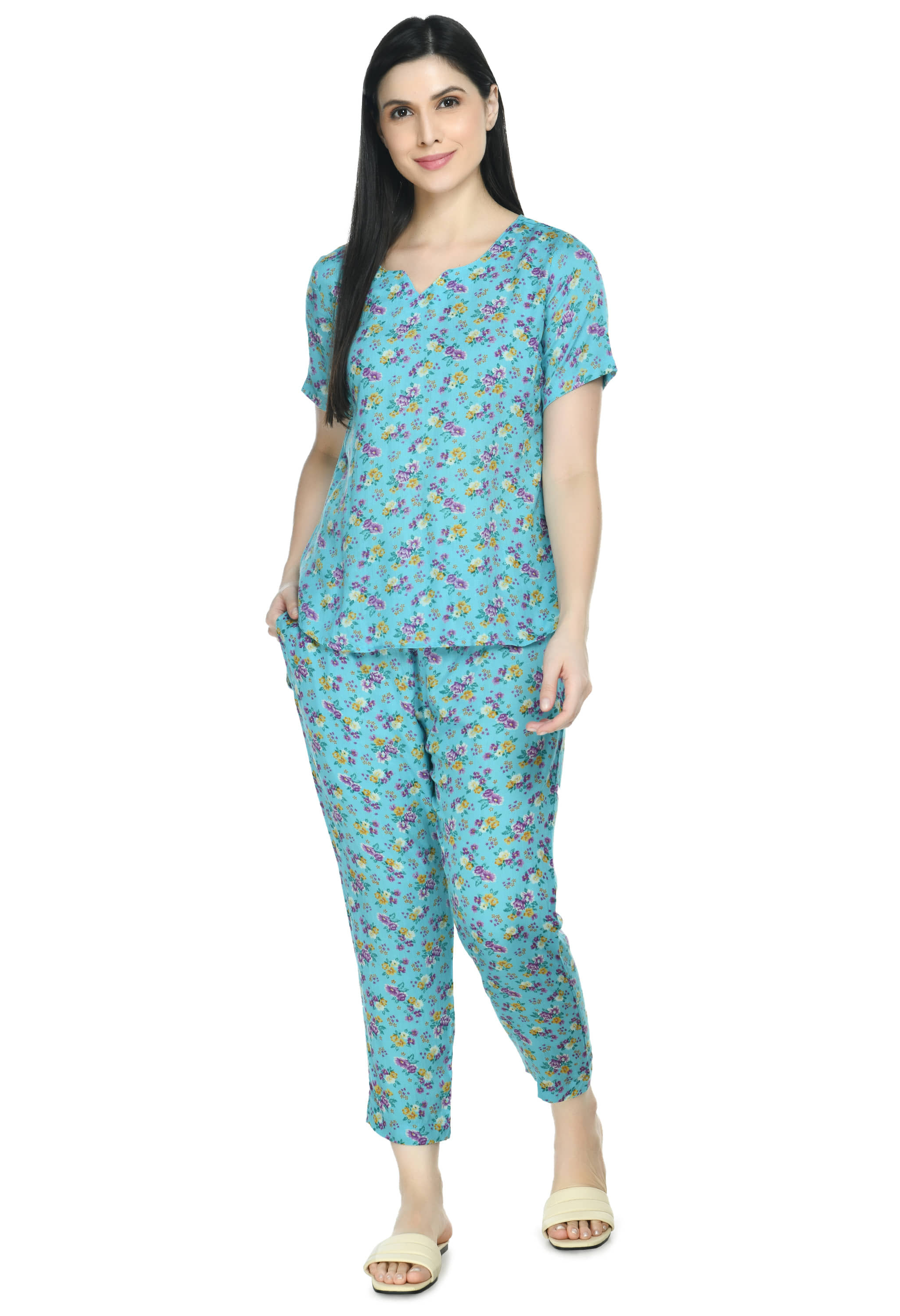 Rudrakriti - Blue Rayon Women's Nightwear Nightsuit Sets ( Pack of 1 ) - Nightwear & Loungewear | Buy online on ZillyBuy