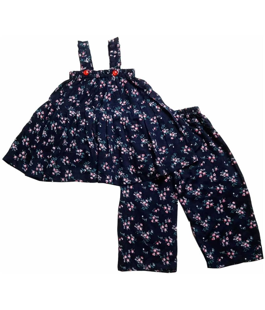 harshvardhanmart.com Pack of 1 Girls 100% Cotton Top With Palazzo ( Navy Blue )