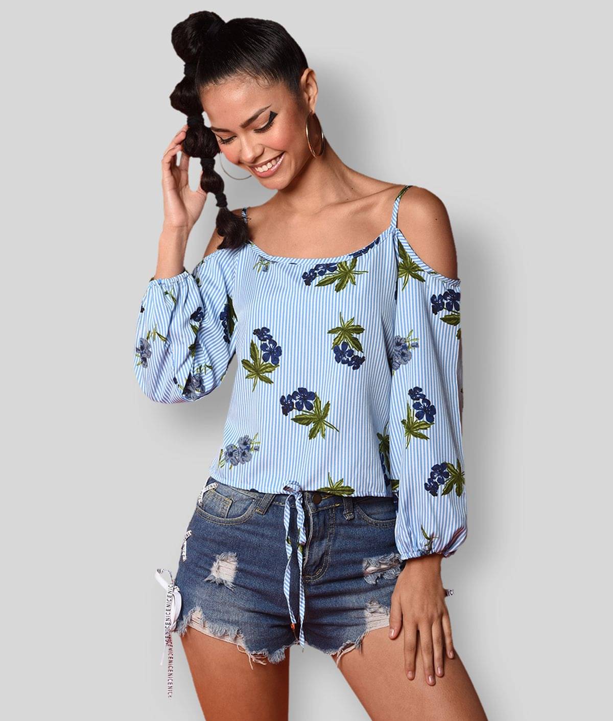     			Chimpaaanzee Women's Crepe Knot Front Top ( Blue )