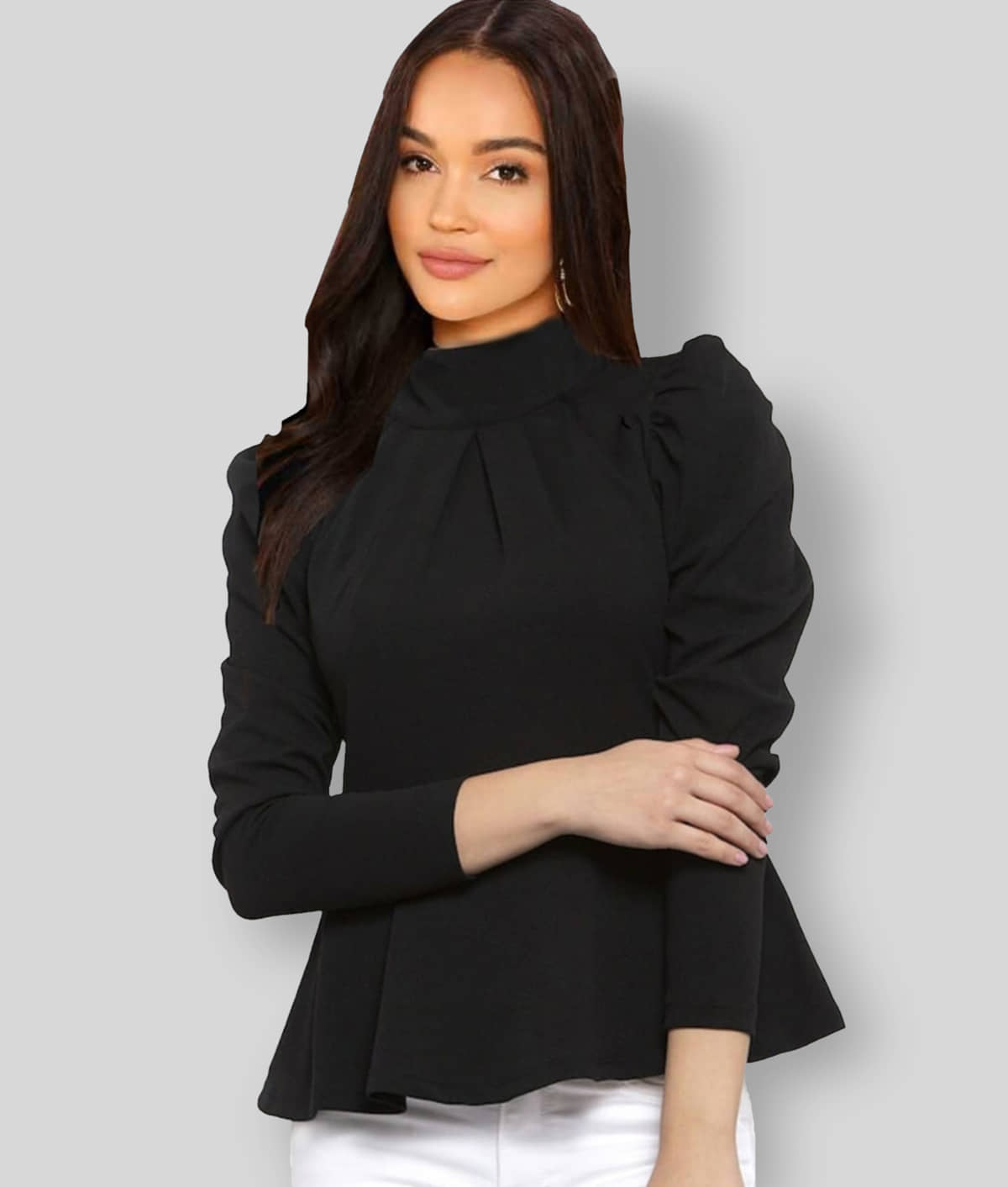 Dream Beauty Fashion Women's Cotton Blend Peplum Top ( Black )