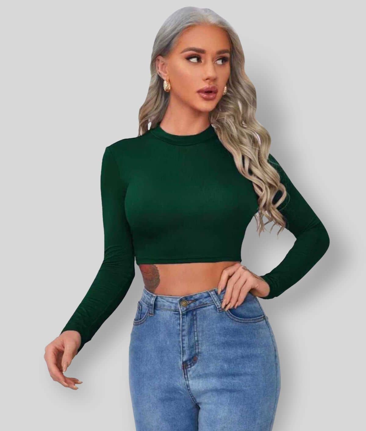 Dream Beauty Fashion Women's Polyester Crop Top ( Green )