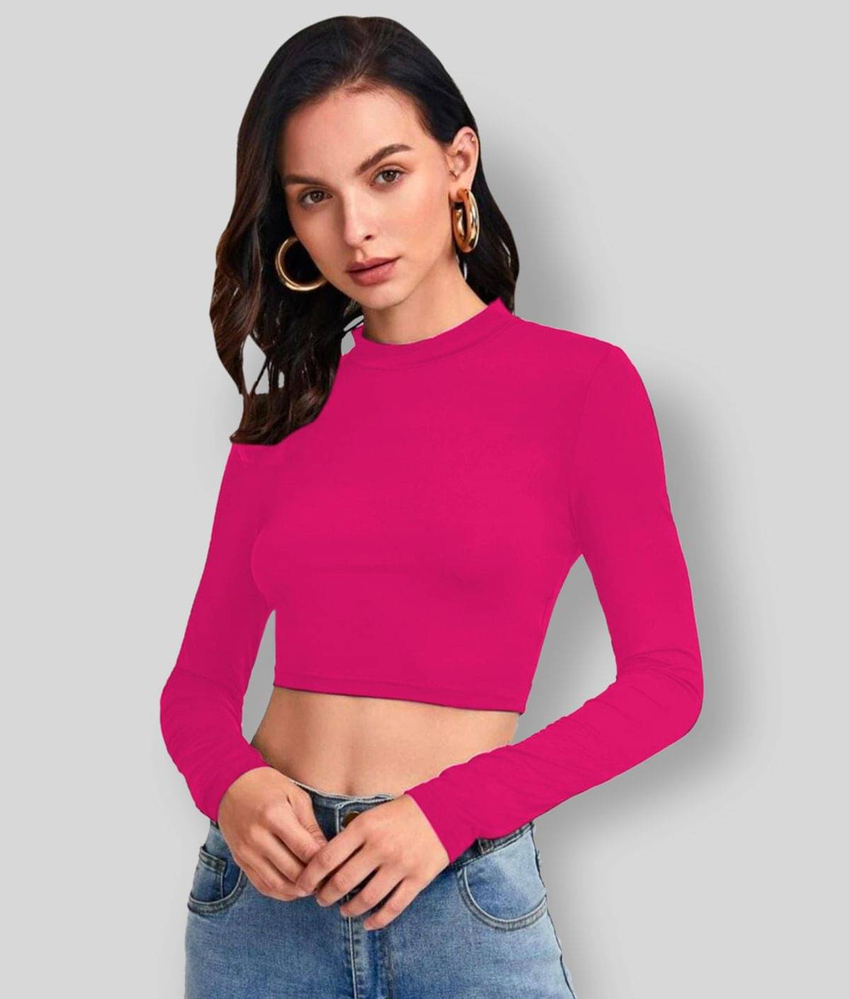 Dream Beauty Fashion Women's Polyester Crop Top ( Pink ) Dream Beauty Fashion Women's Polyester Crop Top ( Pink )