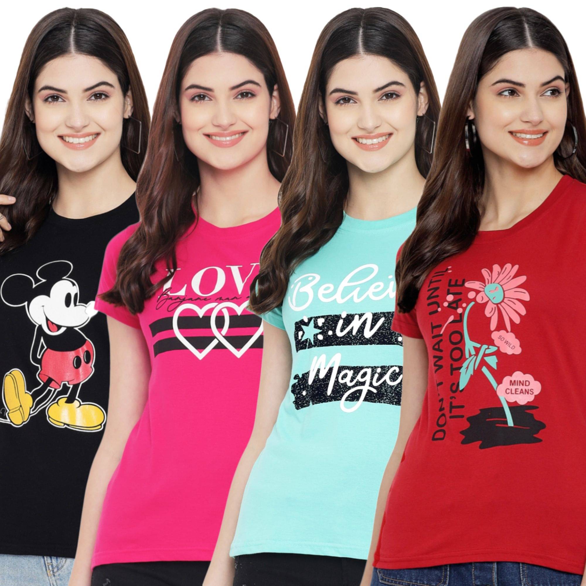 Fabflee Women Cotton Printed Regular Fit Round Neck T-Shirt ( Multicolor ) Fabflee Women Cotton Printed Regular Fit Round Neck T-Shirt ( Multicolor )