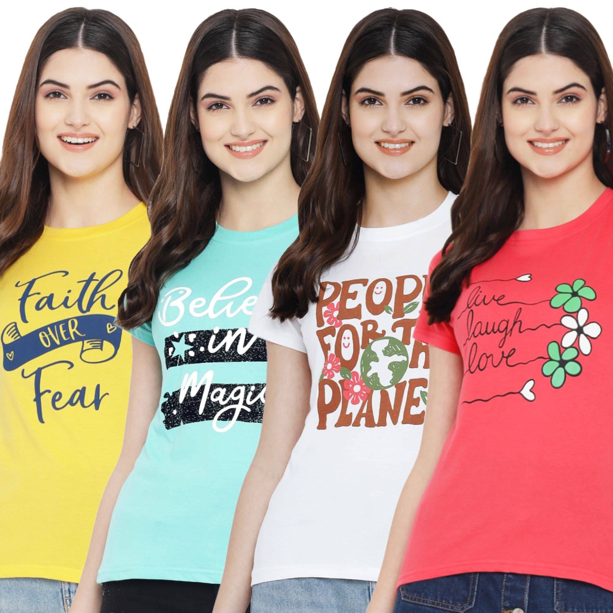 Fabflee Women Cotton Printed Regular Fit Round Neck T-Shirt ( Multicolor ) Fabflee Women Cotton Printed Regular Fit Round Neck T-Shirt ( Multicolor )