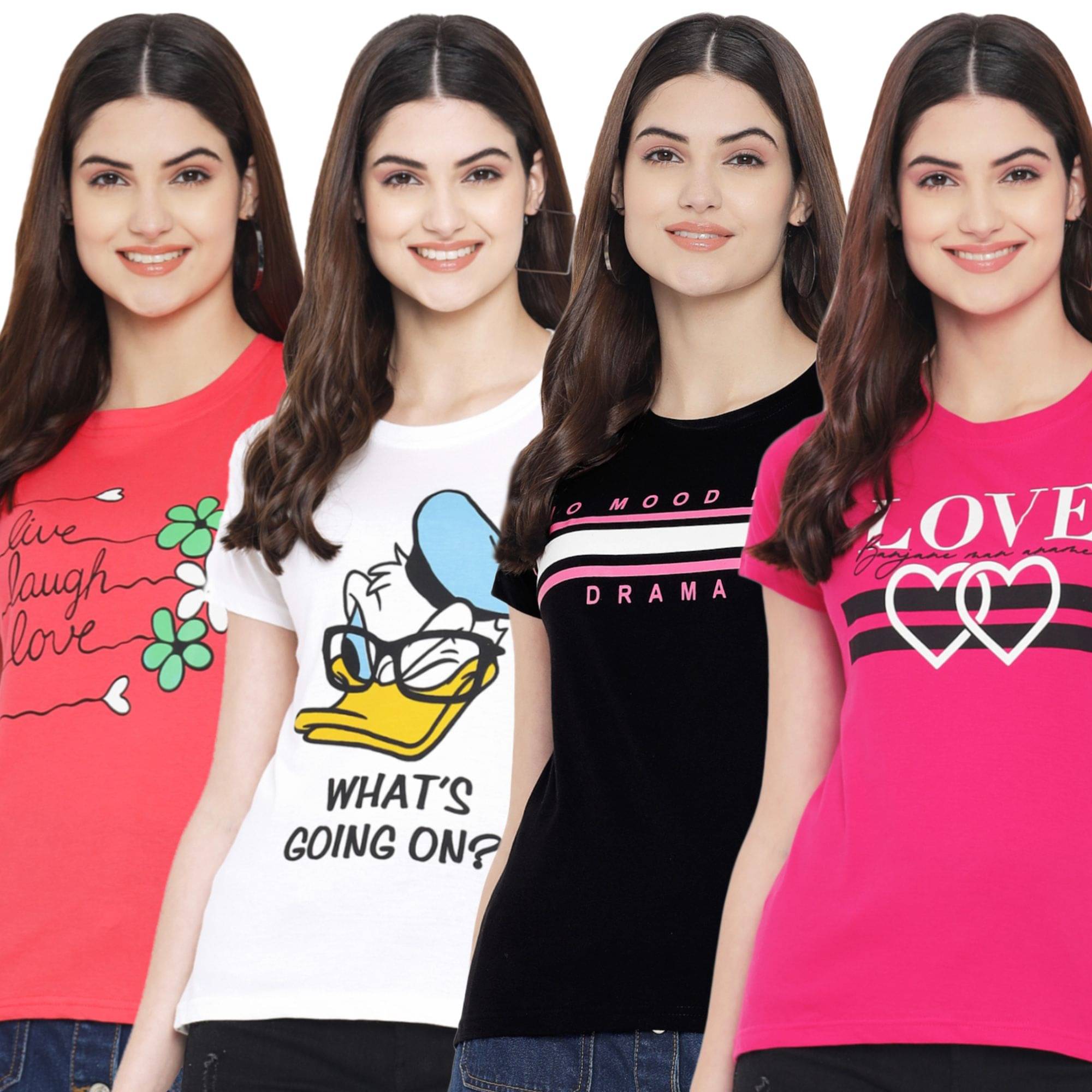 Fabflee Women Cotton Printed Regular Fit Round Neck T-Shirt ( Multicolor ) Fabflee Women Cotton Printed Regular Fit Round Neck T-Shirt ( Multicolor )