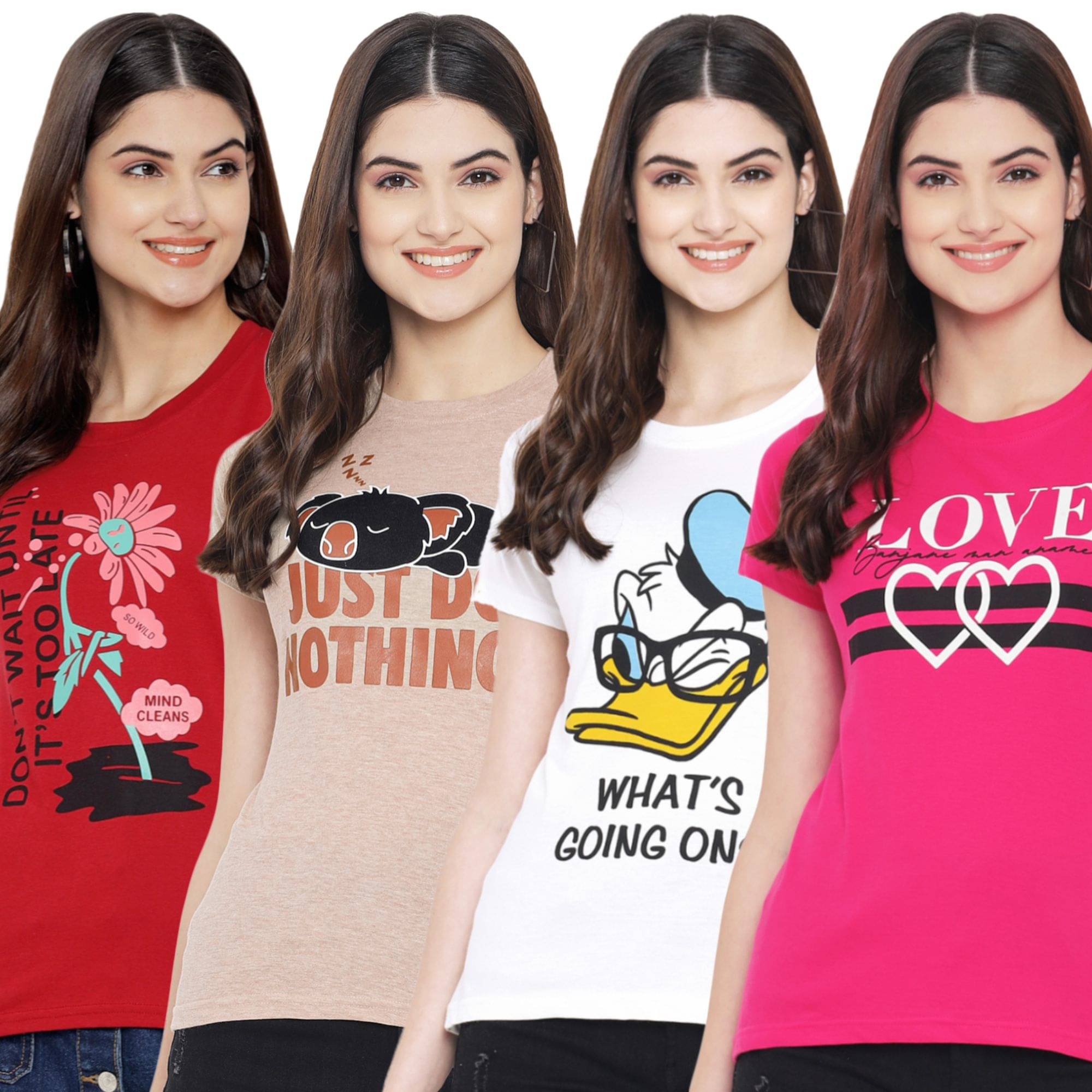 Fabflee Women Cotton Printed Regular Fit Round Neck T-Shirt ( Multicolor ) Fabflee Women Cotton Printed Regular Fit Round Neck T-Shirt ( Multicolor )