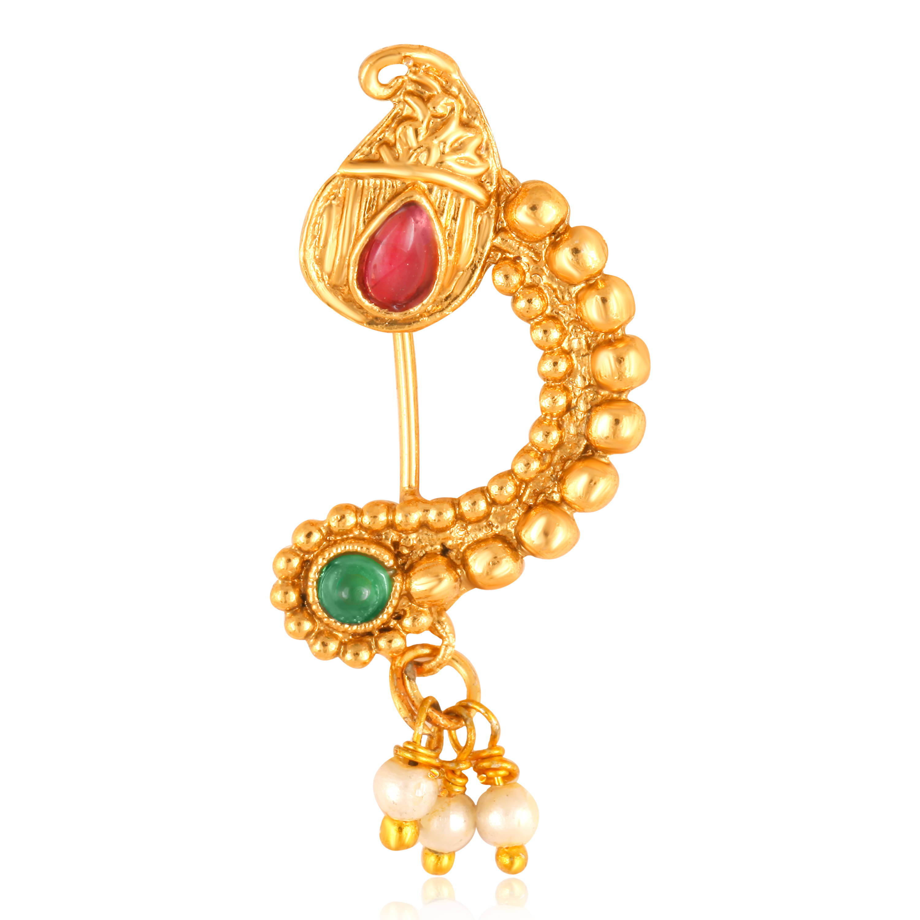     			Vighnaharta Gold Plated with Peals Alloy and CZ stone Non Piercing Maharashtrian Nath Nathiya./ Nose Pin for women  {VFJ1115NTH-Press }
