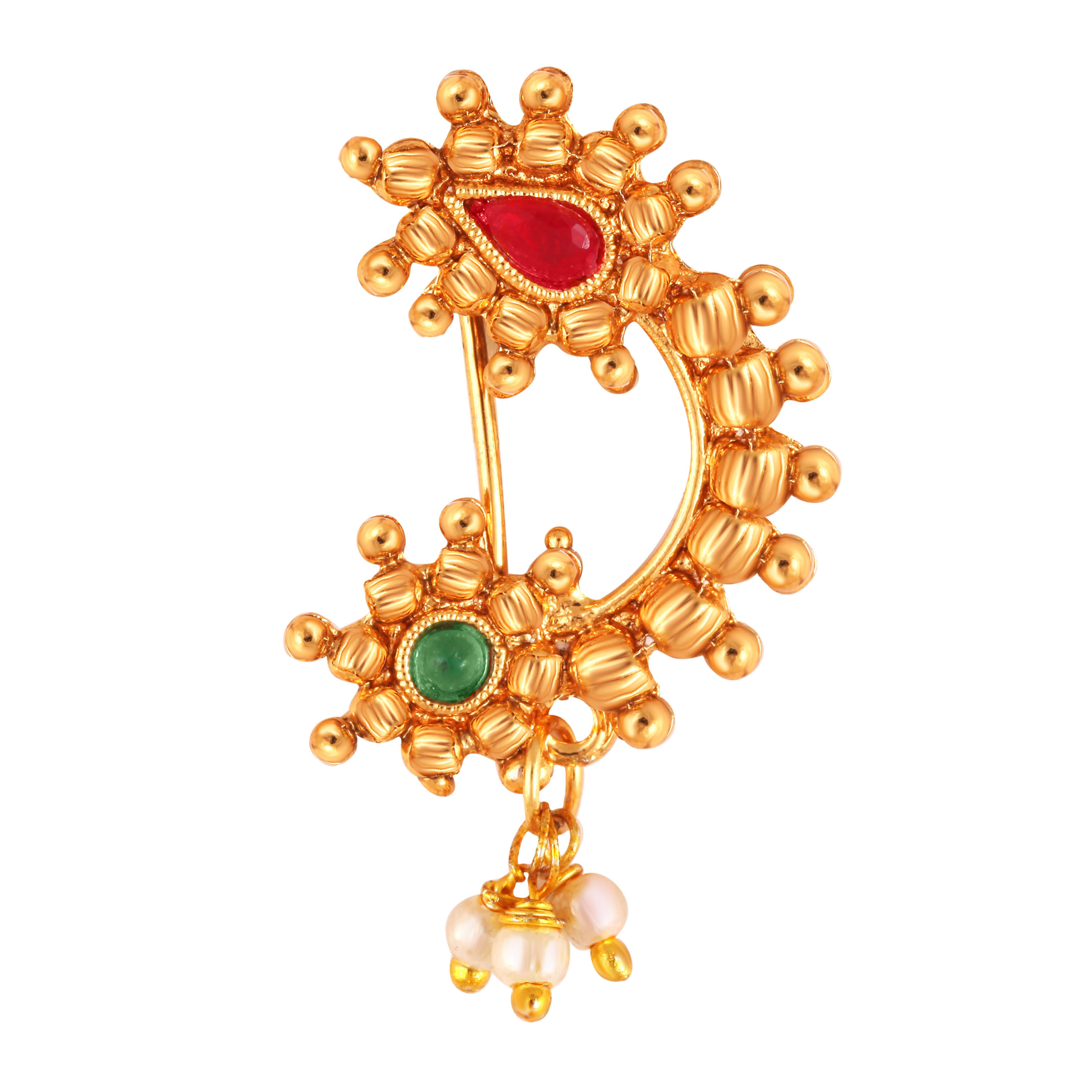 Vighnaharta Gold Plated with Peals Alloy and CZ stone Non Piercing Maharashtrian Nath Nathiya./ Nose Pin for women {VFJ1114NTH-Press } Vighnaharta Gold Plated with Peals Alloy and CZ stone Non Piercing Maharashtrian Nath Nathiya./ Nose Pin for women {VFJ1114NTH-Press }