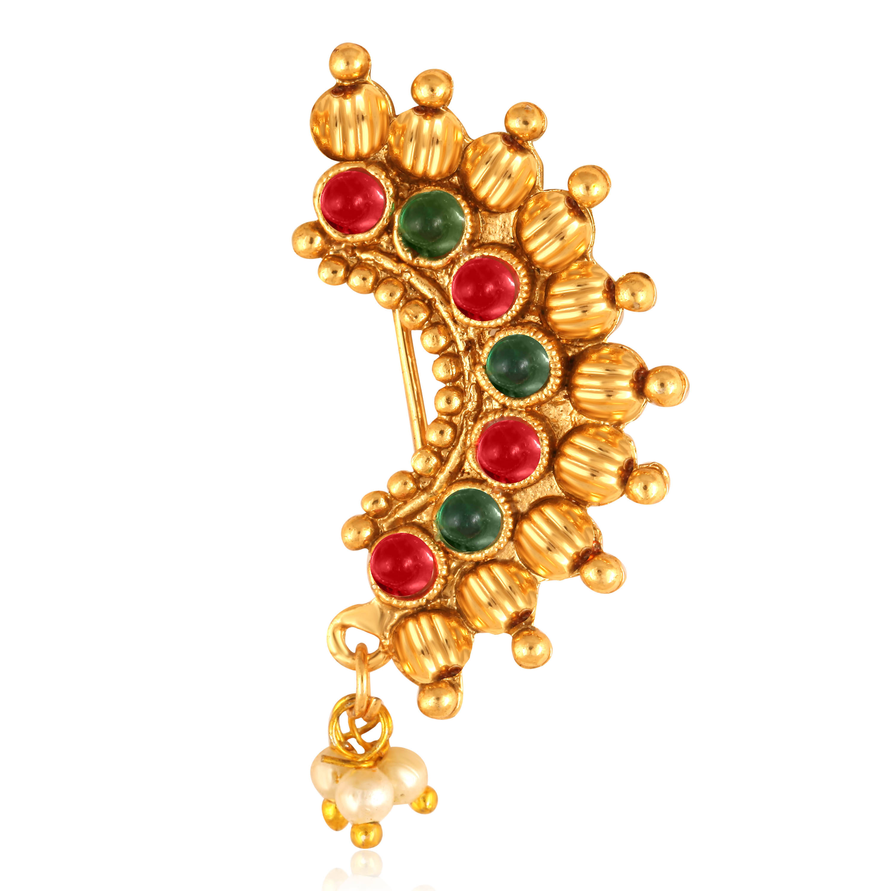 Vighnaharta Gold Plated with Peals Alloy and CZ stone Non Piercing Maharashtrian Nath Nathiya./ Nose Pin for women {VFJ1113NTH-Press } Vighnaharta Gold Plated with Peals Alloy and CZ stone Non Piercing Maharashtrian Nath Nathiya./ Nose Pin for women {VFJ1113NTH-Press }