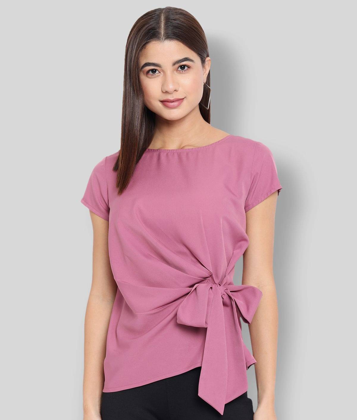     			ALL WAYS YOU Women's Polyester Knot Front Top ( Pink )