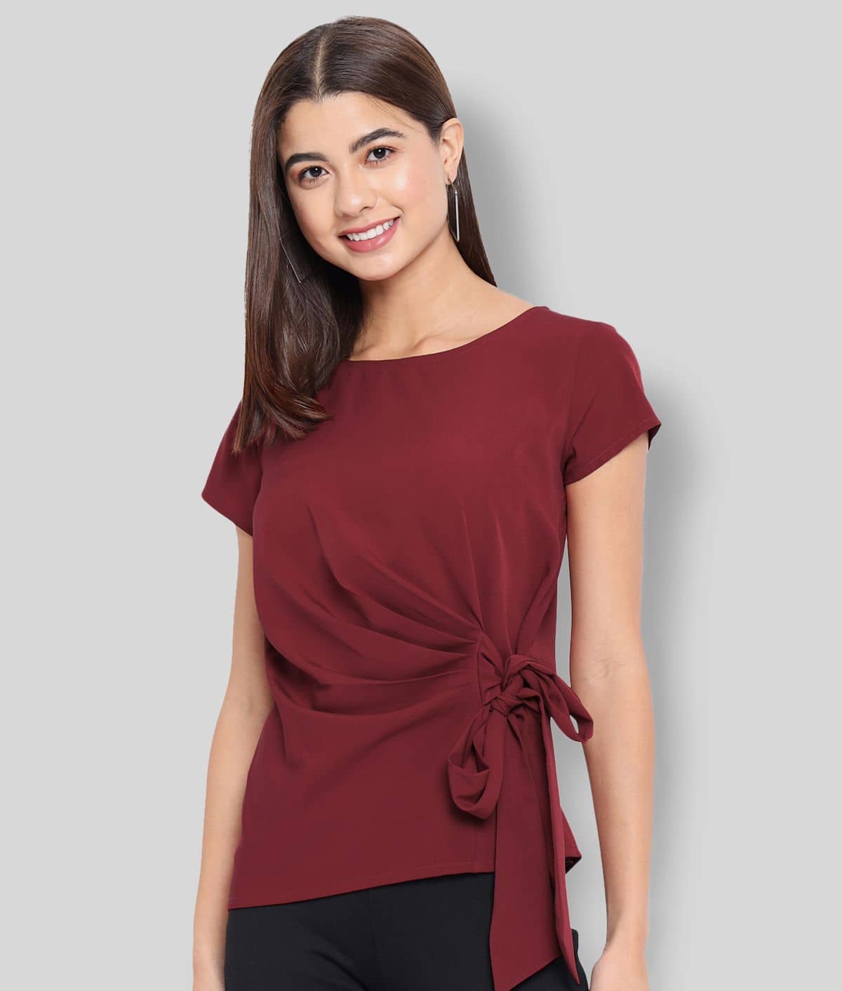 ALL WAYS YOU Women's Polyester Knot Front Top ( Maroon )