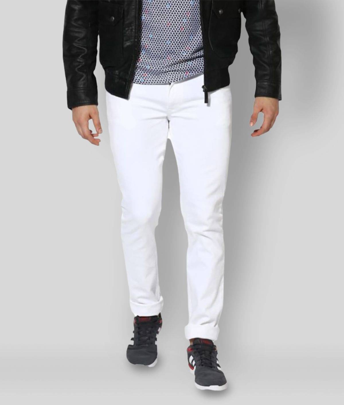Calcium - White Cotton Blend Slim Fit Men's Jeans ( Pack of 1 ) Calcium - White Cotton Blend Slim Fit Men's Jeans ( Pack of 1 )