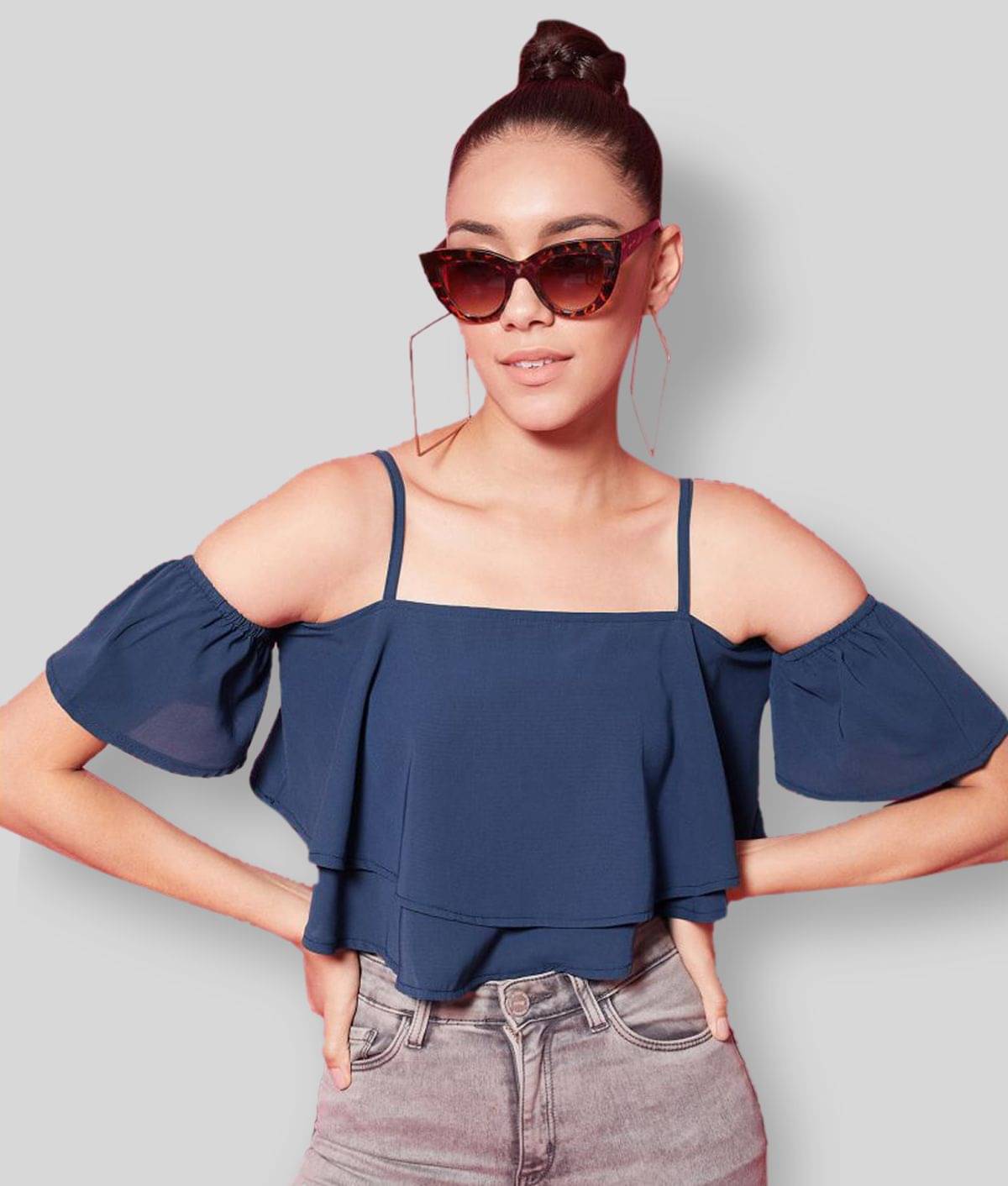 Chimpaaanzee Women's Polyester Crop Top ( Navy ) Chimpaaanzee Women's Polyester Crop Top ( Navy )