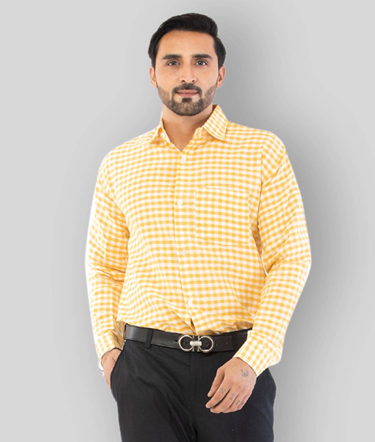 DESHBANDHU DBK - Yellow Cotton Regular Fit Men's Formal Shirt (Pack of 1) DESHBANDHU DBK - Yellow Cotton Regular Fit Men's Formal Shirt (Pack of 1)
