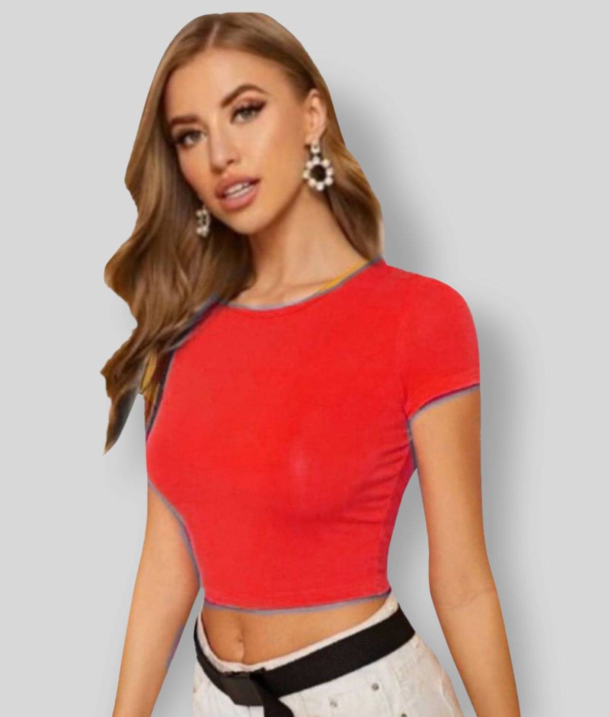 Dream Beauty Fashion Women's Cotton Blend Crop Top ( Red ) Dream Beauty Fashion Women's Cotton Blend Crop Top ( Red )