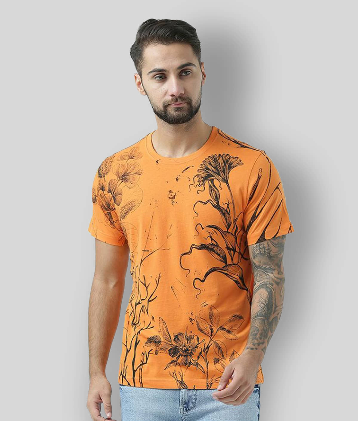 Huetrap Pack of 1 Cotton Regular Fit Men's T-Shirt ( Orange )