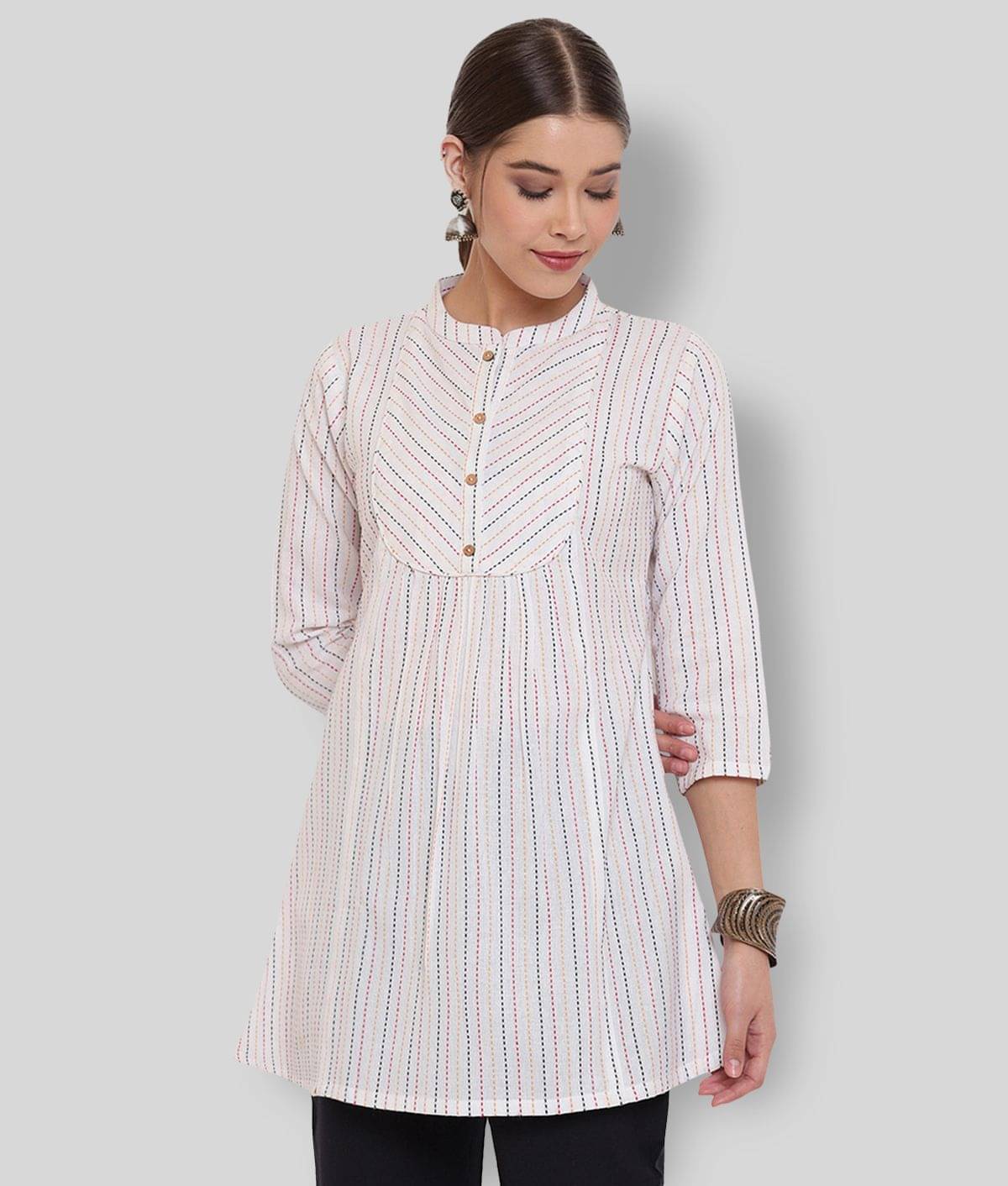 Janasya - White Cotton Women's Tunic ( Pack of 1 ) Janasya - White Cotton Women's Tunic ( Pack of 1 )