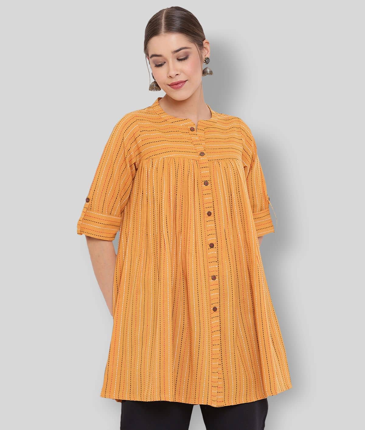 Janasya - Mustard Cotton Women's A-Line Top ( Pack of 1 )