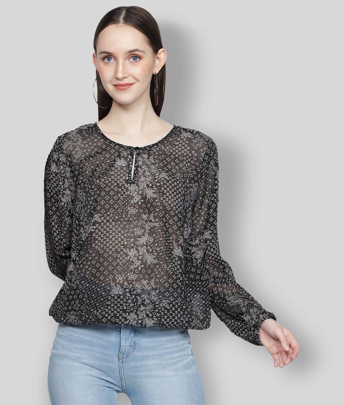     			NUEVOSDAMAS Women's Georgette Regular Top ( Black )