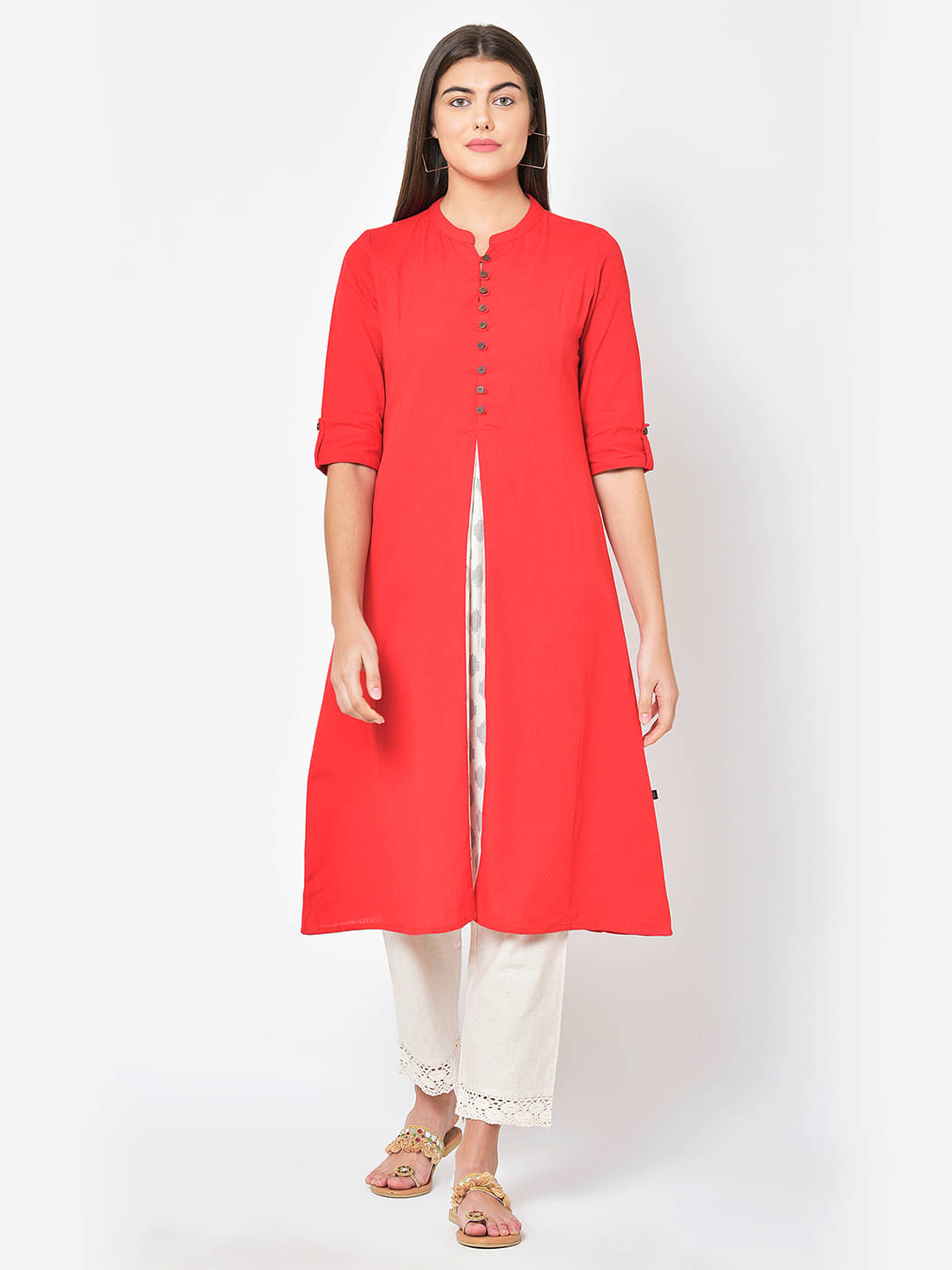 Pistaa - Red Cotton Blend Women's Front Slit Kurti ( Pack of 1 ) Pistaa - Red Cotton Blend Women's Front Slit Kurti ( Pack of 1 )