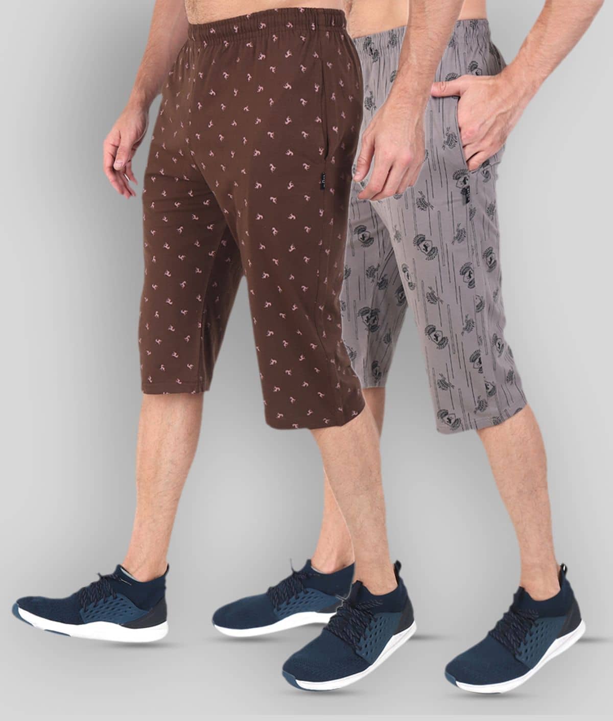 Zeffit - Multi Cotton Blend Men's Three-Fourths ( Pack of 2 ) - Shorts | Buy online on ZillyBuy