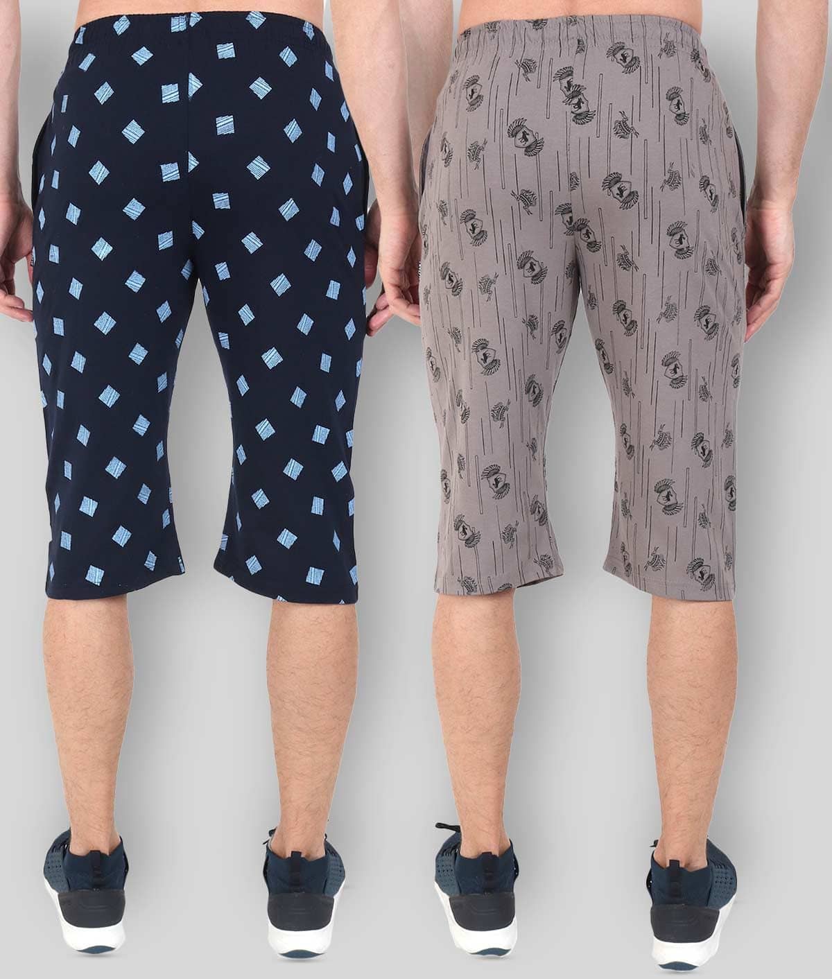 Zeffit -  Navy Blue Cotton Blend Men's Three-Fourths ( Pack of 2 ) - Shorts | Buy online on ZillyBuy