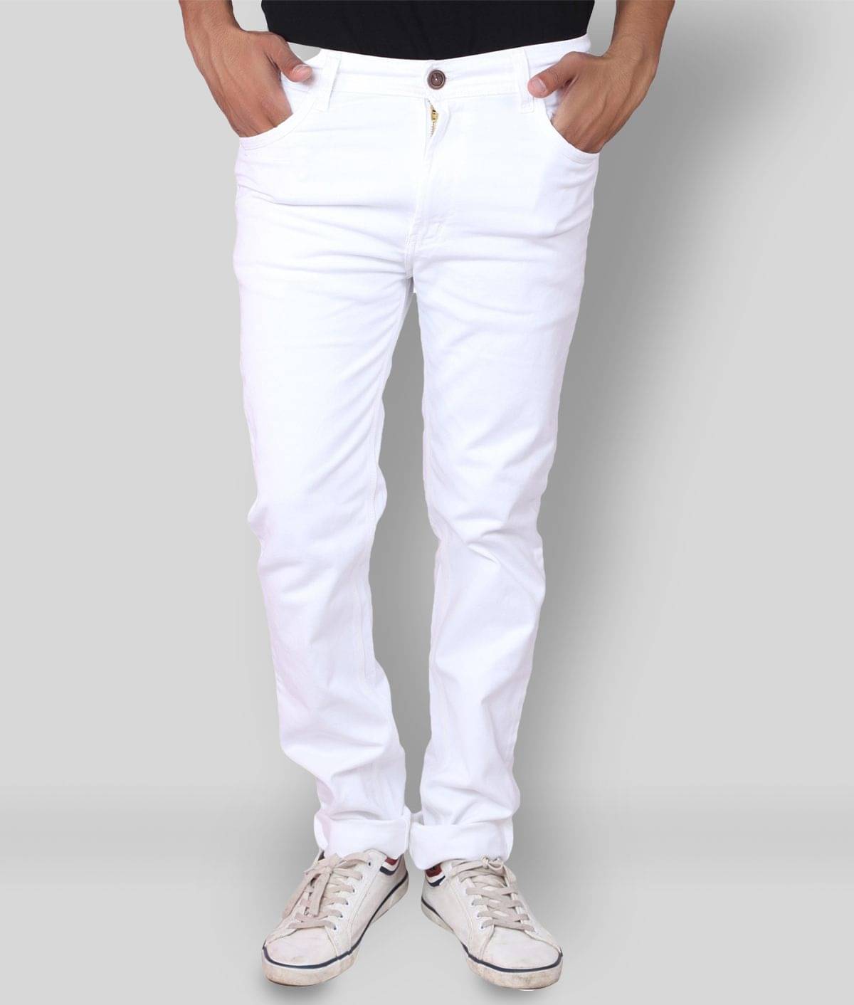 x20 - White Cotton Blend Skinny Fit Men's Jeans ( Pack of 1 ) x20 - White Cotton Blend Skinny Fit Men's Jeans ( Pack of 1 )
