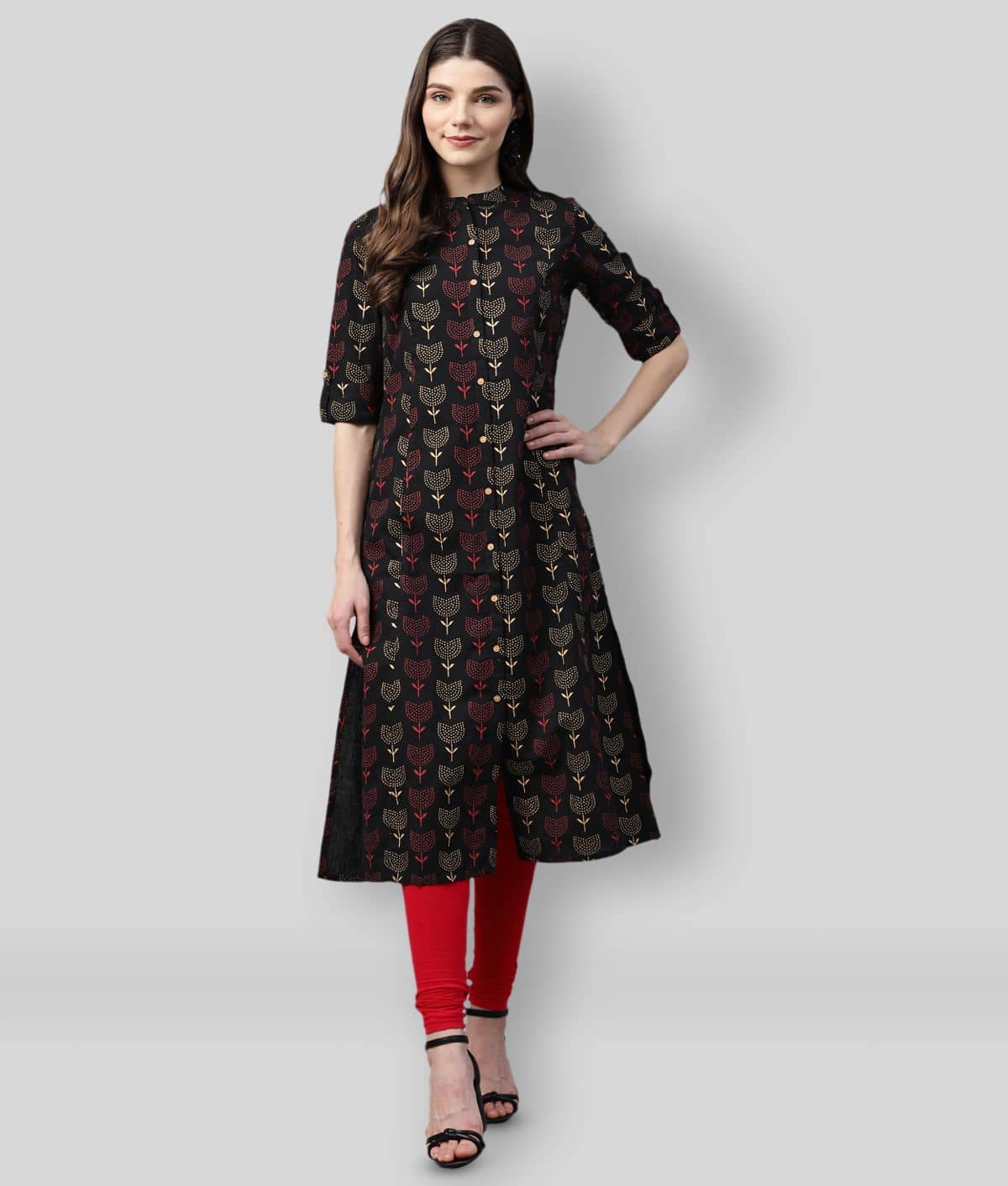 Divena - Black Cotton Blend Women's Front Slit Kurti ( Pack of 1 ) - Kurtis, Tunics | Buy online on ZillyBuy