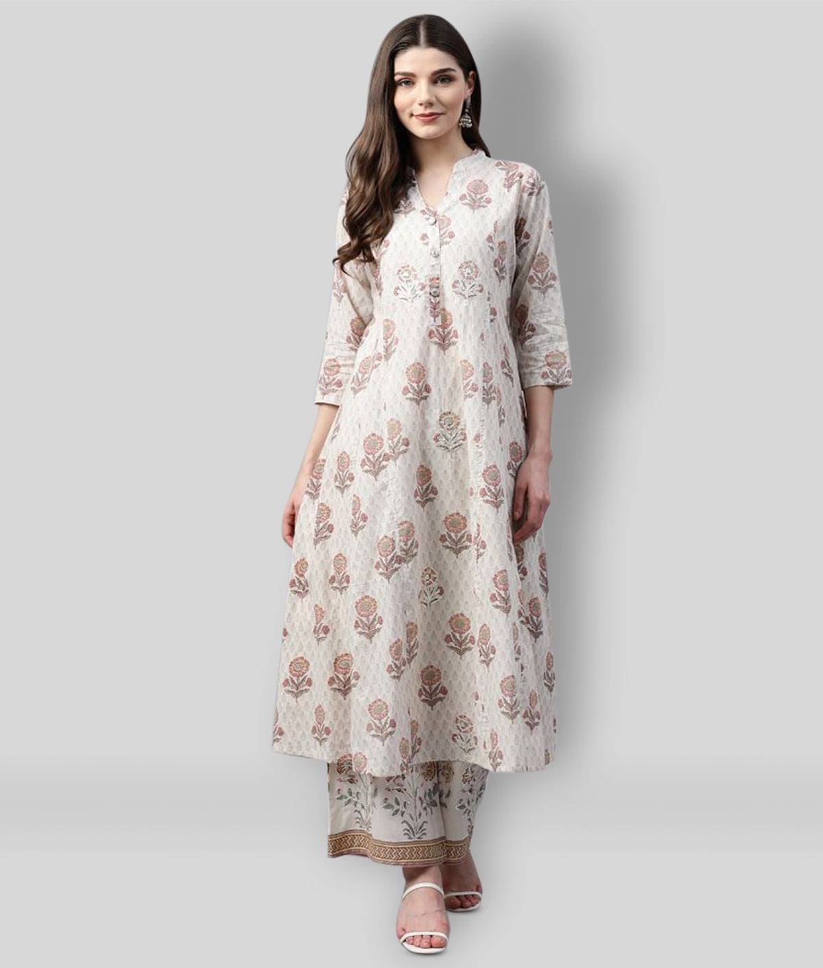 Divena - Off White Anarkali Cotton Women's Stitched Salwar Suit ( Pack of 1 ) Divena - Off White Anarkali Cotton Women's Stitched Salwar Suit ( Pack of 1 )