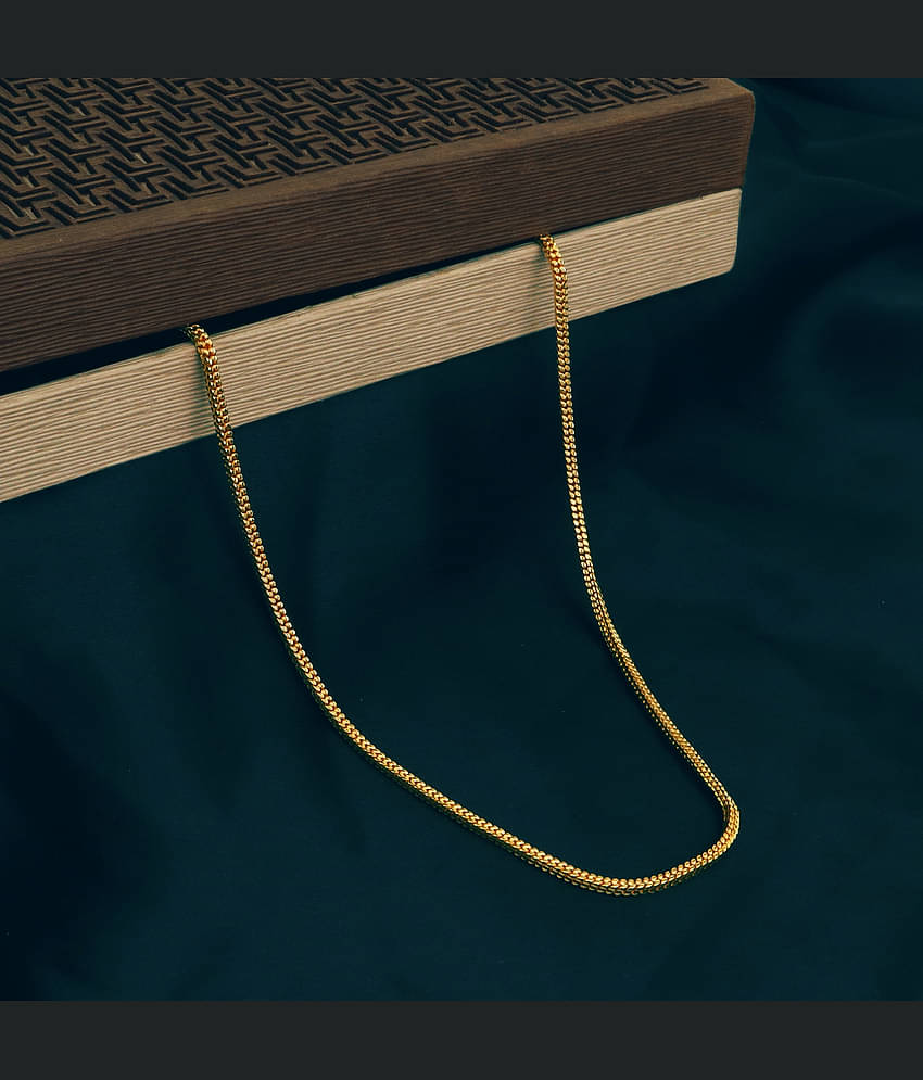 Fashion Frill Dazzling Thin Gold Plated Golden Neck Chain For Men Boys 28 Inches