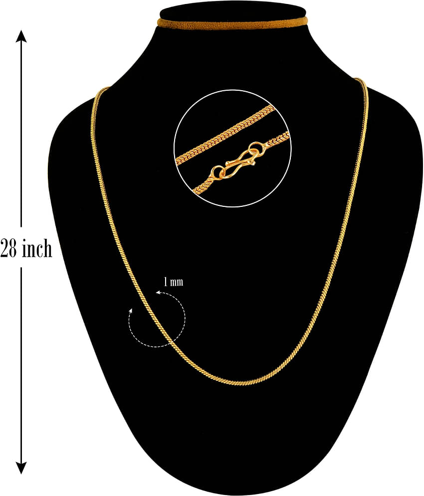Fashion Frill Dazzling Thin Gold Plated Golden Neck Chain For Men Boys 28 Inches