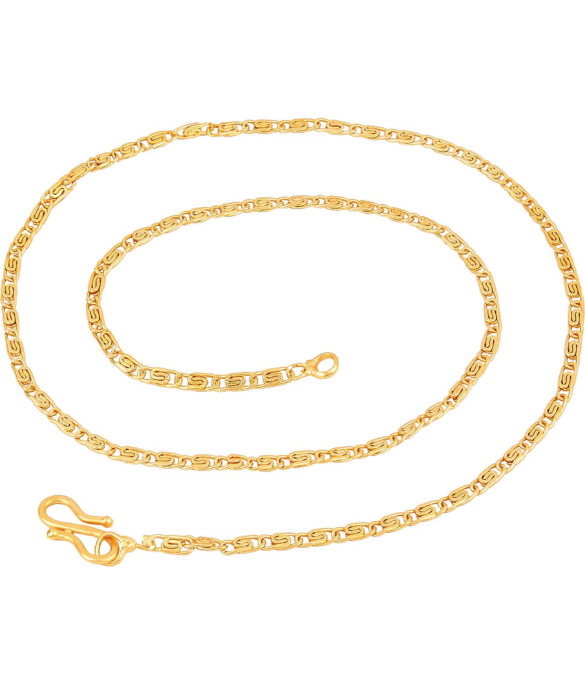 Fashion Frill Non-Precious Metal Brass Gold Plated Long Necklace Jewellery Neck Chain Thin Design Double Coated For Men and (Gold)