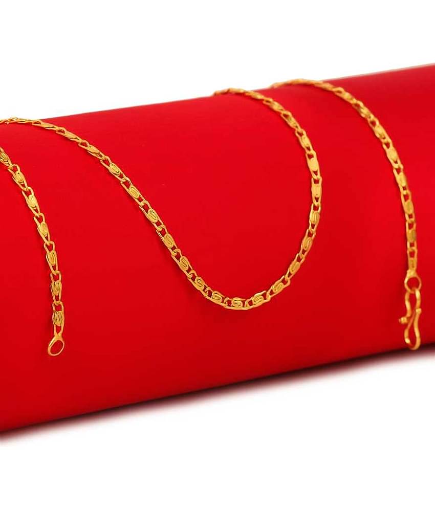 Fashion Frill Non-Precious Metal Brass Gold Plated Long Necklace Jewellery Neck Chain Thin Design Double Coated For Men and (Gold)