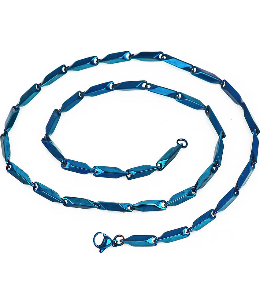Fashion Frill Stainless Steel Blue Rice Design Neck Chain Chains For Men s Stylish Boys - 22 Inch