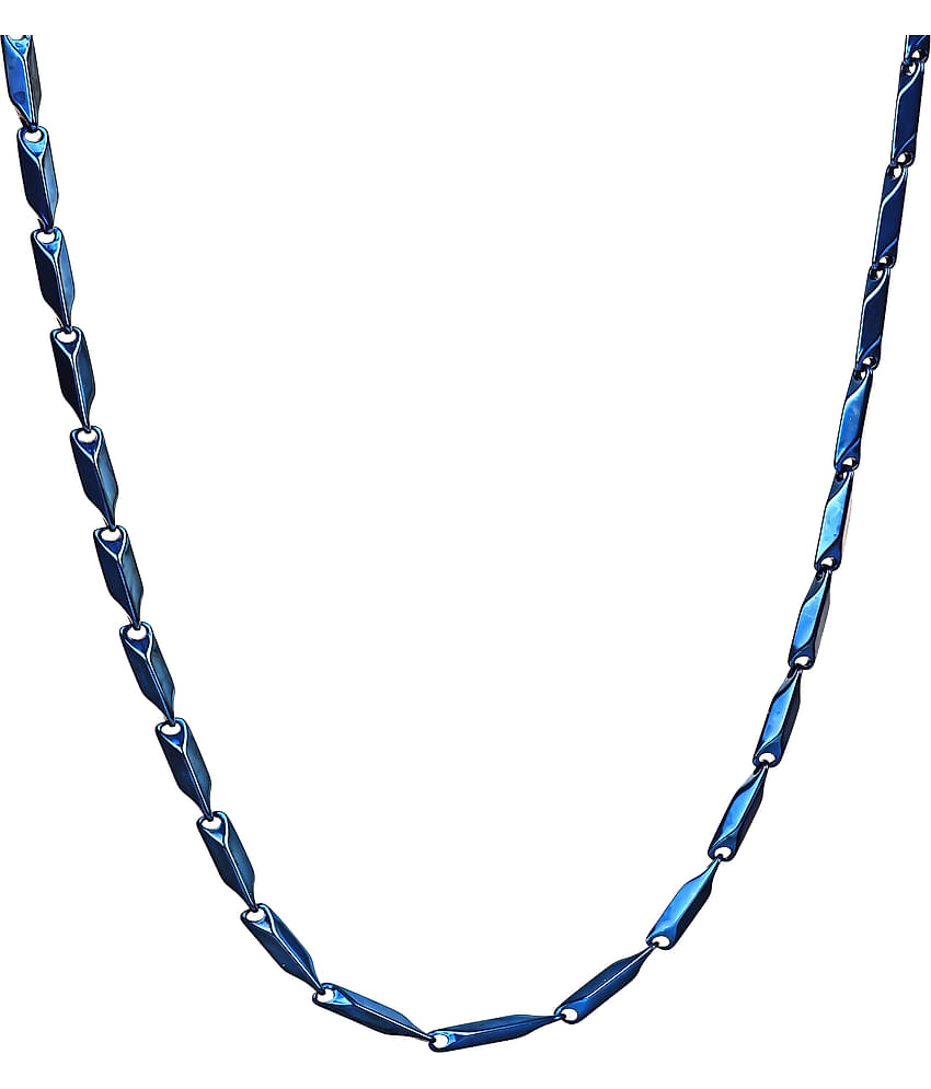 Fashion Frill Stainless Steel Blue Rice Design Neck Chain Chains For Men s Stylish Boys - 22 Inch