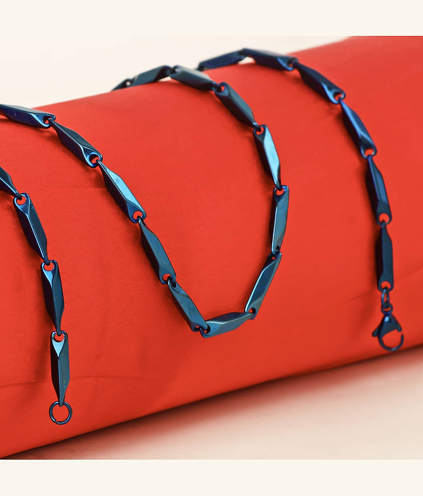 Fashion Frill Stainless Steel Blue Rice Design Neck Chain Chains For Men s Stylish Boys - 22 Inch