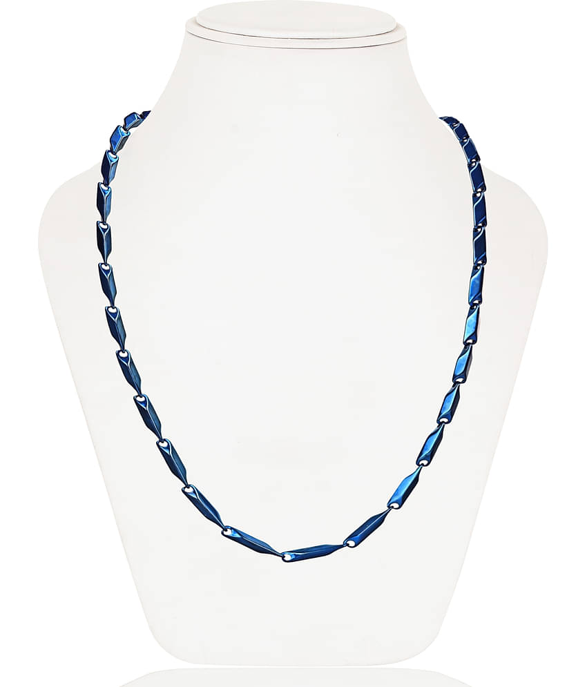 Fashion Frill Stainless Steel Blue Rice Design Neck Chain Chains For Men s Stylish Boys - 22 Inch