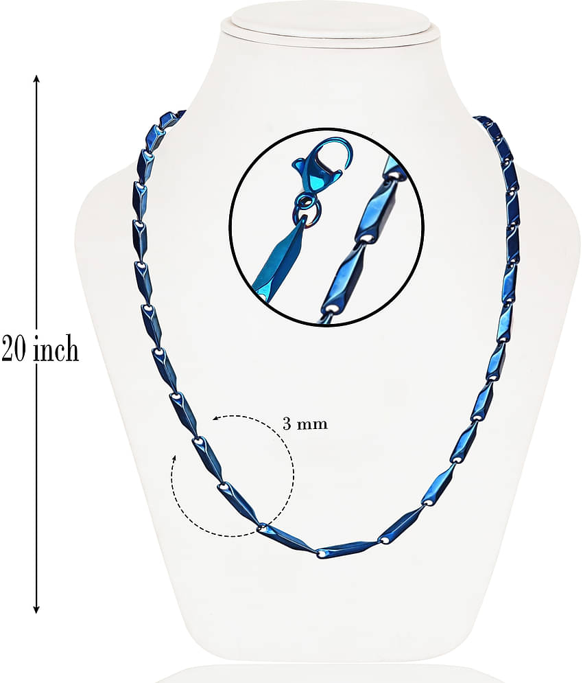 Fashion Frill Stainless Steel Blue Rice Design Neck Chain Chains For Men s Stylish Boys - 22 Inch