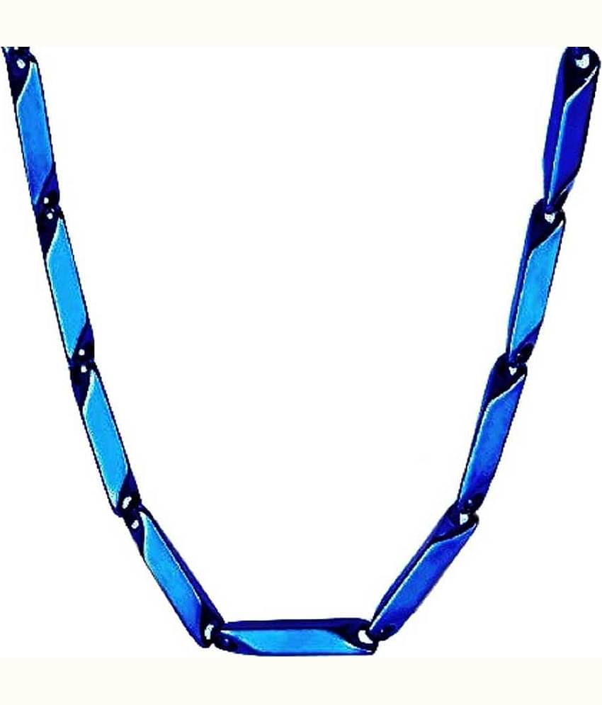Fashion Frill Stainless Steel Blue Rice Design Neck Chain Chains For Men s Stylish Boys - 22 Inch